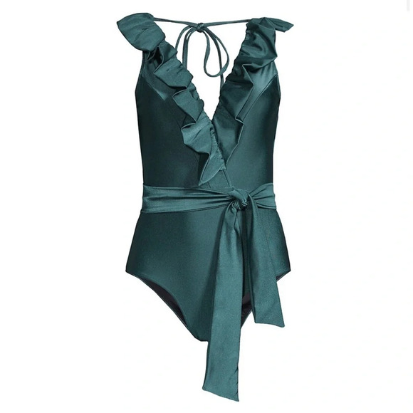 NWT $350 PatBO Plunge Ruffle One-Piece Swimsuit in Palace Green Size Small - Picture 8 of 12